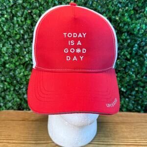 Life Is Good Hat Cap Red White Snap Back Today Is A Good Day Trucker Mesh Hat